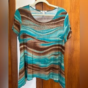 Dressbarn Blue and Brown Short Sleeve Tee